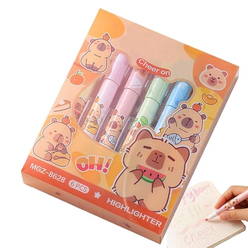 Niedliche Textmarker, Cartoon Textmarker, Studenten Highlighter Stift, Meißelspitze, süße Capybara Pastell fluoreszierende Marker Stifte 6er Set für Studenten, Schulbedarf Niedliche Textmarker, Cartoon Textmarker, Studenten Highlighter Stift, Meißelspitze, süße Capybara Pastell fluoreszierende Marker Stifte 6er Set für Studenten, Schulbedarf von Generic