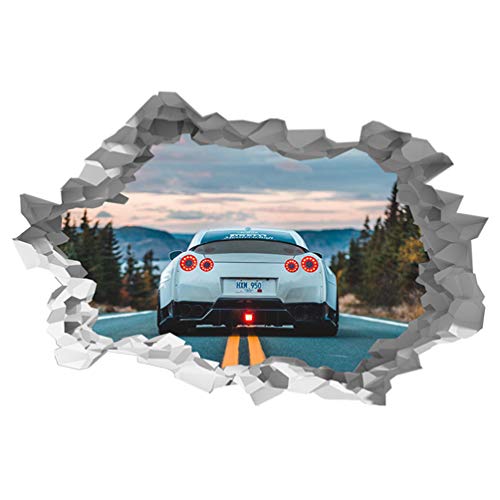 Nissan Skyline GTR Wandaufkleber, 3D-Loch in der Wand, B-Effekt, Weiß, 105cm x 69cm von Generic