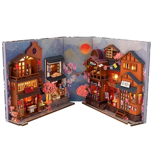 Nook Book Nook Kit – Japanisches Straßenmodell, 3D-Miniaturhaus | Einsatz und Tischdekorationen, Bastelset aus Holz für Erwachsene und Jugendliche, handgefertigte Buchecke Szene für ca von Generic