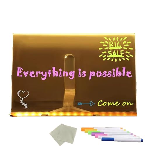 Notiztafel mit Farben, Acryl Notiztafel mit 7 Farben Stift - Mit Verstellbarem Ständer, Transparente Schreibtafel, Abwischbar Maltafel, Notizblock, Schreibtafel, Memo, Drawing Board, Tafel (20x30 cm) von Generic