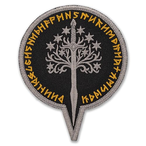 Oathwood Blade Fantasy Tree & Sword Embroidered Iron on Patch - Heraldisches Rune Emblem für Jacken, Rucksäcke, Westen, Cosplay | Langlebige Aufnäher Applikation | Schwarz/Grau | 3,27 × 10,4 cm von Generic