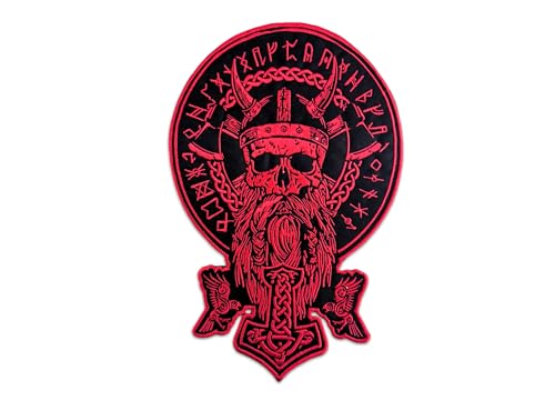Odin Wikinger Totenkopf bestickter Rückenaufnäher, groß, zum Aufbügeln auf Motorradjacke, Bikerjacke Odin Wikinger Totenkopf bestickter Rückenaufnäher, groß, zum Aufbügeln auf Motorradjacke, Bikerjacke von Generic