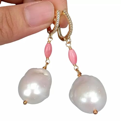 Ohrringe mit weißer Keshi-Zuchtperle und rosa Koralle, Zirkonia-Pavé Ohrringe mit weißer Keshi-Zuchtperle und rosa Koralle, Zirkonia-Pavé von Generic