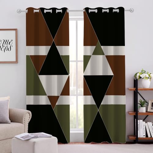 Olivgrün Geometrisches Rautenmuster Vorhänge H274 X B229cm Weiße Linien Blickdicht Gardinen Mit Ösen Prägnant Niedlich Leichte & weiche Verdunklungsvorhänge für Wohnzimmer Kinderzimmer Jugendzimmer von Generic