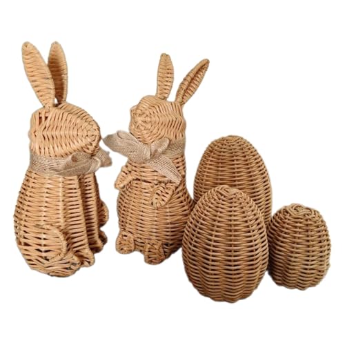 Osterhasen-Eier aus Rattan | 5-teiliges Set, festliche Dekoration für Frühling, Ostern und Zuhause, Tischaufsteller, perfekt für Wohnzimmer und Schlafzimmer von Generic