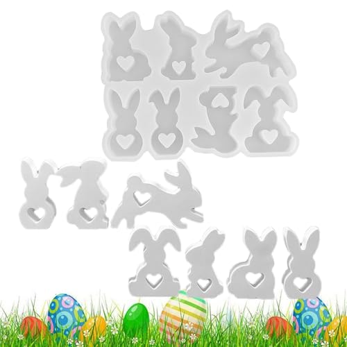 Osterhasenform, Silikonform für Ostern | Seifenform aus Silikon mit hohlem Herz, Antihaft-Werkzeug für Weihnachten, Kuchendekoration mit 7 CA von Generic