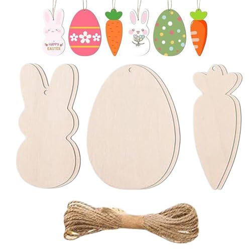 Osterholznähen - Rustikales Kaninchen und Eierformen, Frühlingsholzdekorationen zum Zubereiten | Rohkaninchenplatten, Eier, Karotten, rohe Bastelstücke, Dekoration von von Generic