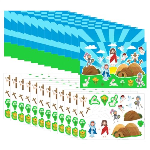 Ostern Jesus Sticker - 12x Religiöse Aufkleber für Kinder, biblische Szenen | Erstellen Sie Ihren eigenen Auferstehungsszenenaufkleber, christliche Bildungsaufkleber, Spielaktivitäten von Generic