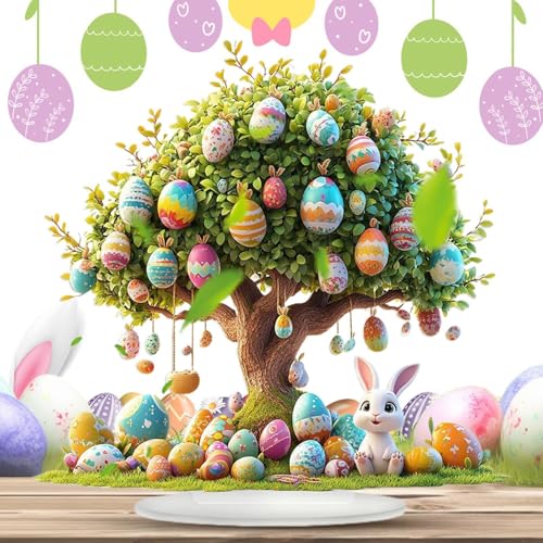 Ostertischdekorationen, Osterdekorationen für Tisch, Bunny Eierbaum Herzstück, 2D Osterbaum farbenfrohe Eier Acryl Ornament Desktop Dekoration für Zuhause Ostertischdekorationen, Osterdekorationen für Tisch, Bunny Eierbaum Herzstück, 2D Osterbaum farbenfrohe Eier Acryl Ornament Desktop Dekoration für Zuhause von Generic