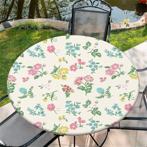 Outdoor Runde Tischdecke mit Gummizug Ø 36"(90cm) - Elastisch Garten tischdecke mit Blume Muster Passend für 75-85cm breite Tische von Generic
