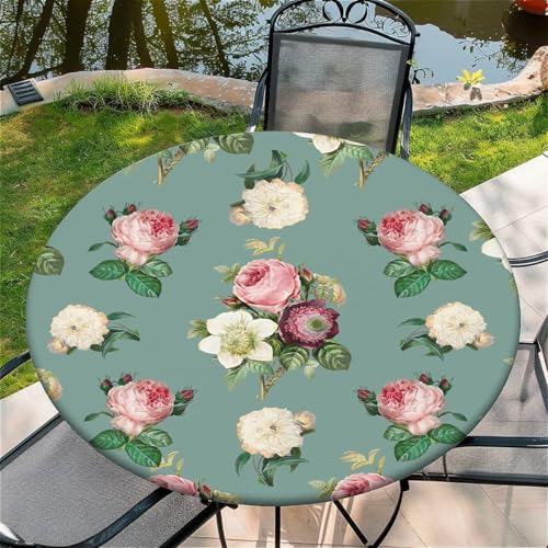 Outdoor Runde Tischdecke mit Gummizug Ø 36"(90cm) - Elastisch Garten tischdecke mit Große Blüten Muster von Generic