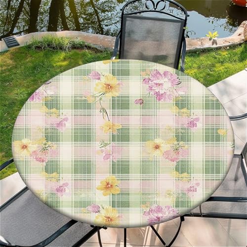 Outdoor Runde Tischdecke mit Gummizug Ø 36"(90cm) - Elastisch Garten tischdecke mit Grünes Gitter Muster Passend für 75-85cm breite Tische von Generic
