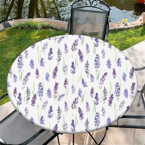 Outdoor Runde Tischdecke mit Gummizug Ø 36"(90cm) - Elastisch Garten tischdecke mit Lila Blüten Muster von Generic