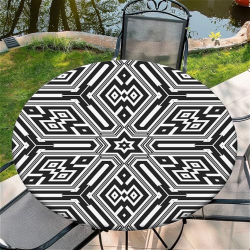 Outdoor Runde Tischdecke mit Gummizug Ø 36"(90cm) - Elastisch Garten tischdecke mit Sonnenblumen Schwarz-Weiß von Generic