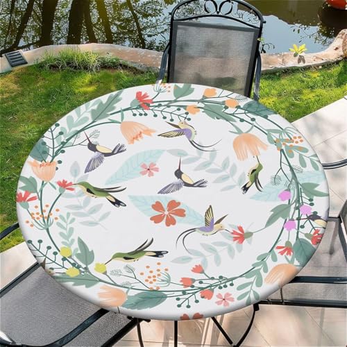 Outdoor Runde Tischdecke mit Gummizug Ø 36"(90cm) - Elastisch Garten tischdecke mit Vögel Muster von Generic