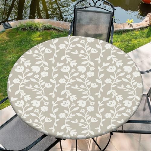 Outdoor Runde Tischdecke mit Gummizug Ø 36"(90cm) - Elastisch Garten tischdecke mit Weiße Blumen Muster von Generic