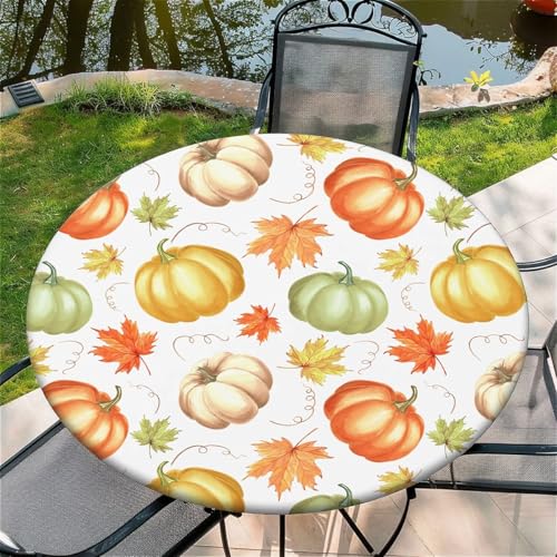 Outdoor Runde Tischdecke mit Gummizug Ø 36in(90cm) - Elastisch Garten tischdecke mit Bunter Kürbis Muster von Generic