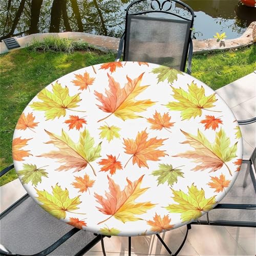 Outdoor Runde Tischdecke mit Gummizug Ø 36in(90cm) - Elastisch Garten tischdecke mit Goldenes Ahornblatt Muster von Generic