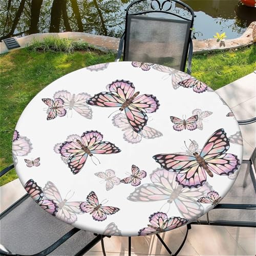 Outdoor Runde Tischdecke mit Gummizug Ø 36in（90cm） - Elastisch Garten tischdecke mit Schmetterlingsschatten Muster Passend für 75-85cm breite Tische von Generic