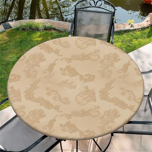 Outdoor Runde Tischdecke mit Gummizug Ø 44"(110cm) - Elastisch Garten tischdecke mit Retro Muster von Generic