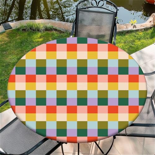 Outdoor Runde Tischdecke mit Gummizug Ø 44in(110cm) - Elastisch Garten tischdecke mit Lustiges Karomuster Passend für 95-105cm breite Tische von Generic
