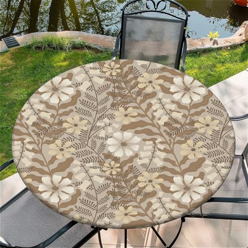 Outdoor Runde Tischdecke mit Gummizug Ø 44in(110cm) - Elastisch Garten tischdecke mit Sonnenblumen Hellbraun von Generic
