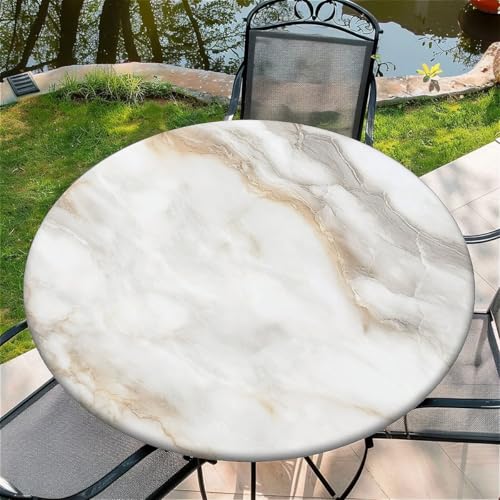 Outdoor Runde Tischdecke mit Gummizug Ø 44in(110cm) - Elastisch Garten tischdecke mit Sonnenblumen Weißer Marmor von Generic