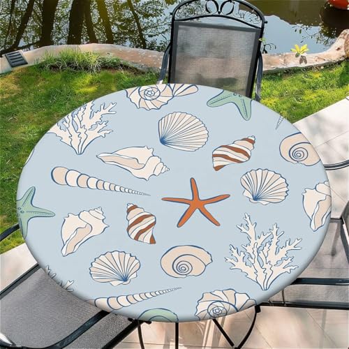 Outdoor Runde Tischdecke mit Gummizug Ø 48"(120cm) - Elastisch Garten tischdecke mit Benthos Muster Passend für 105-115cm breite Tische von Generic