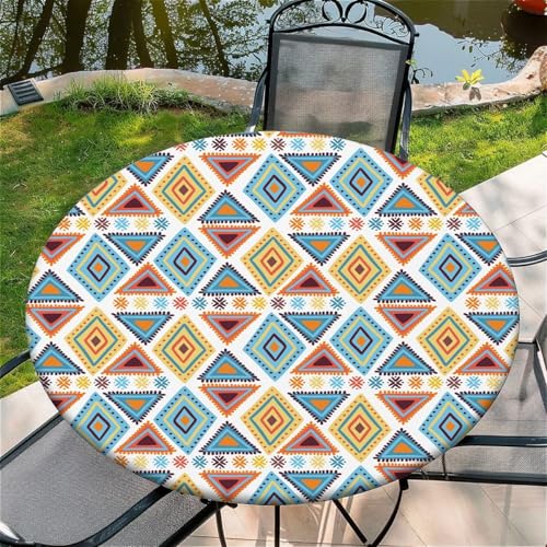 Outdoor Runde Tischdecke mit Gummizug Ø 48in(120cm) - Elastisch Garten tischdecke mit Sonnenblumen Rhombus von Generic