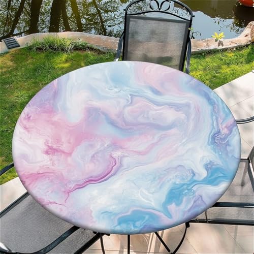 Outdoor Runde Tischdecke mit Gummizug Ø 48in(120cm) - Elastisch Garten tischdecke mit Sonnenblumen Rosa Batikfarbe von Generic