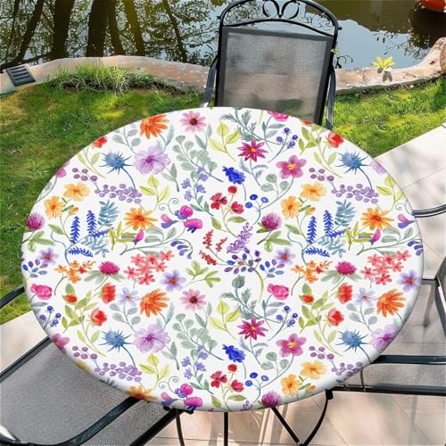 Outdoor Runde Tischdecke mit Gummizug Ø 52"(130cm) - Elastisch Garten tischdecke mit Bunte kleine Blumen Muster Outdoor Runde Tischdecke mit Gummizug Ø 52"(130cm) - Elastisch Garten tischdecke mit Bunte kleine Blumen Muster von Generic