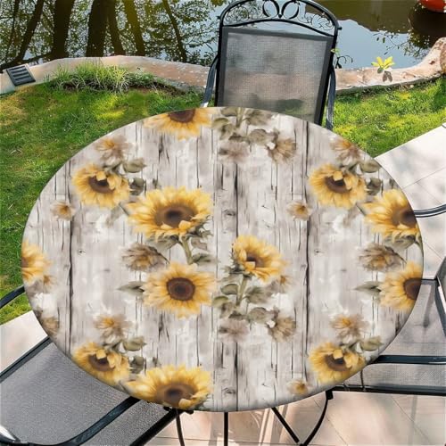 Outdoor Runde Tischdecke mit Gummizug Ø 52"(130cm) - Elastisch Garten tischdecke mit Sonnenblumen Muster Outdoor Runde Tischdecke mit Gummizug Ø 52"(130cm) - Elastisch Garten tischdecke mit Sonnenblumen Muster von Generic
