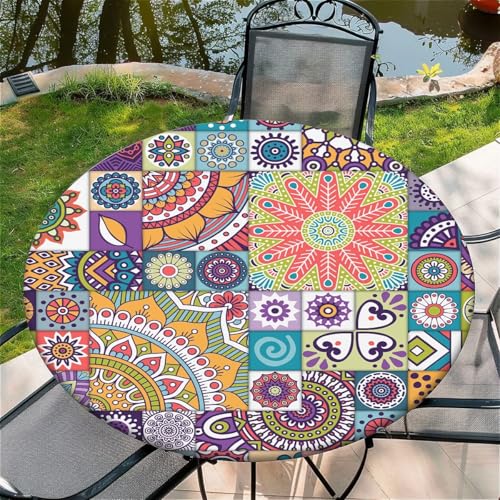 Outdoor Runde Tischdecke mit Gummizug Ø 52"(130cm) - Elastisch Garten tischdecke mit Vintage-Design Muster Outdoor Runde Tischdecke mit Gummizug Ø 52"(130cm) - Elastisch Garten tischdecke mit Vintage-Design Muster von Generic