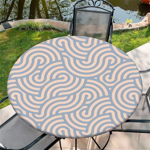 Outdoor Runde Tischdecke mit Gummizug Ø 52in(130cm) - Elastisch Garten tischdecke mit Blaue und rosa Linien Muster Passend für 115-125cm breite Tische von Generic