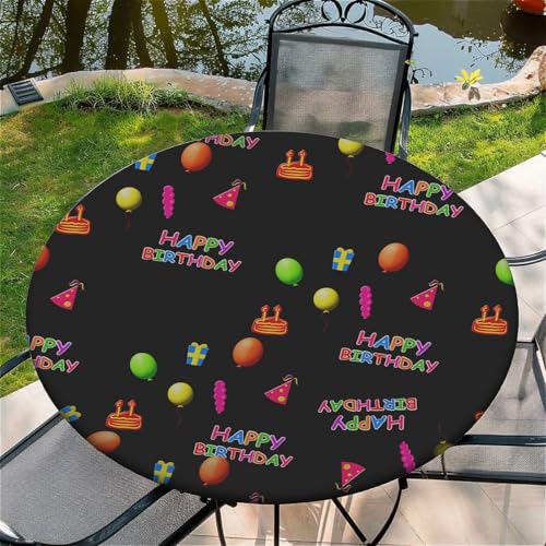 Outdoor Runde Tischdecke mit Gummizug Ø 60"(150cm) - Elastisch Garten tischdecke mit Alles Gute zum Geburtstag Muster Passend für 135-145cm breite Tische von Generic