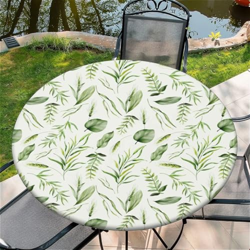 Outdoor Runde Tischdecke mit Gummizug Ø 60"(150cm) - Elastisch Garten tischdecke mit Grüne Blätter Muster von Generic