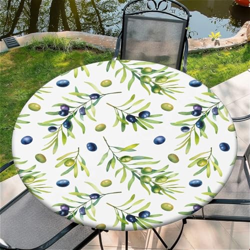 Outdoor Runde Tischdecke mit Gummizug Ø 60"(150cm) - Elastisch Garten tischdecke mit Olive Muster von Generic