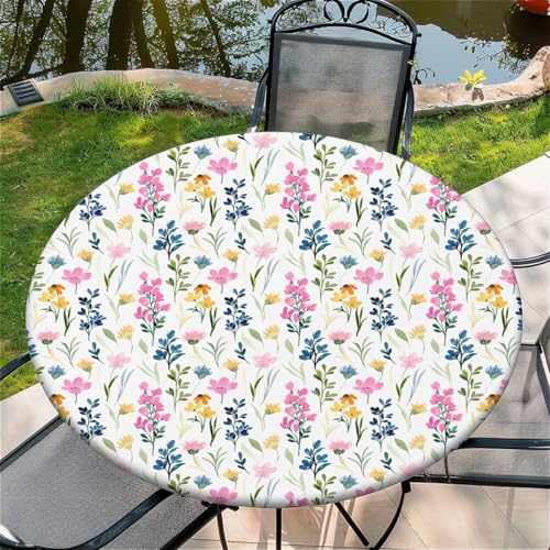 Outdoor Runde Tischdecke mit Gummizug Ø 60"(150cm) - Elastisch Garten tischdecke mit Rosa Blumen Muster von Generic