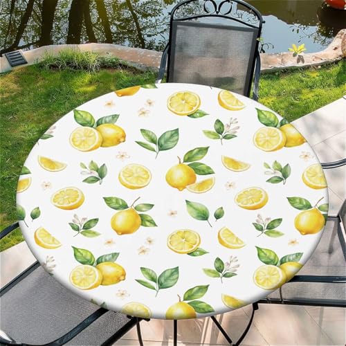 Outdoor Runde Tischdecke mit Gummizug Ø 60"(150cm) - Elastisch Garten tischdecke mit Sommerzitrone Muster Passend für 135-145cm breite Tische von Generic