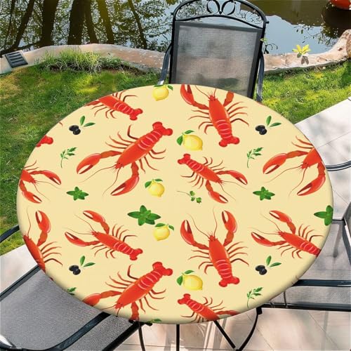 Outdoor Runde Tischdecke mit Gummizug Ø 60" - Elastisch Garten tischdecke mit Zitronen-Hummer Muster Outdoor Runde Tischdecke mit Gummizug Ø 60" - Elastisch Garten tischdecke mit Zitronen-Hummer Muster von Generic