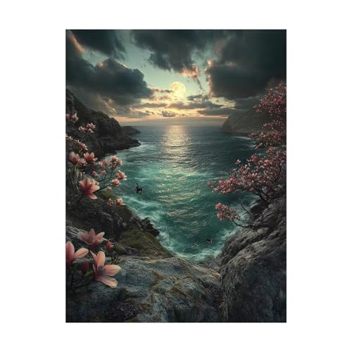 Ozean Malen Nach Zahlen Erwachsene Landschaft Malen Nach Zahlen 135x100 cm DIY Basteln Erwachsene Klarheit Farbe Leinwan Bilder mit Acrylfarben Set 3 Typen Pinsel für Wanddeko Wohnzimmer 2YH-14927 von Generic