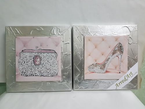 PAAR QUADRETTE MIT GLITTER FÜR DEKORATION, RAHMEN SILBER SPATZEN, 26 x 26 cm von Generic