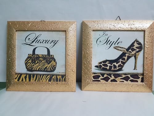 PAAR QUADRETTE MIT GLITTER FÜR DEKORATION MIT GOLD RAHMEN PEPITA 24 X 24 CM von Generic