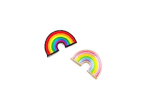 PL Set mit 2 winzigen Mini-Regenbogen-Pastellfarben, bunt, niedliches Cartoon-Logo, 1 Aufnäher, zum Aufbügeln, bestickte Applikation, Abzeichen, Schilder, Kleidung, Kostüm von Generic