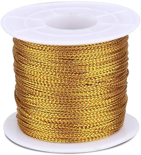 PULABO Goldschnurschnur, 100 m Goldfaden Twist Krawatten mit Spule, Gold Metallic Schnur für Schmuckkordel, DIY Bastelschnur und Verpackungsschnur tragbar von Generic