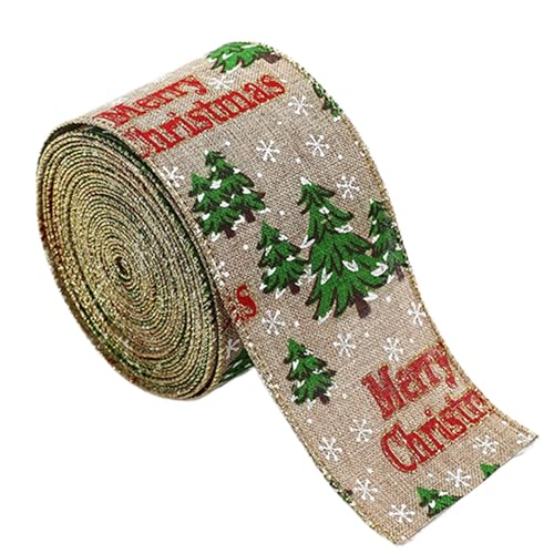 Packband Urlaub Drahtband Dekorative Geschenkband Imitat Leinen Schneeflocke Kariert Fahrzeugband für Weihnachtsbaum von Generic