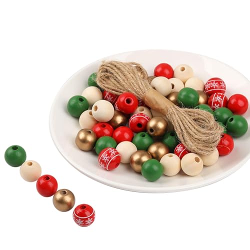 Packung mit 200 Holzperlen - Weihnachten, bunte Perlen mit Loch | Basteln für Girlanden, Christbaumschmuck und Handwerksprojekte, Zuckerstangen und Designs d von Generic