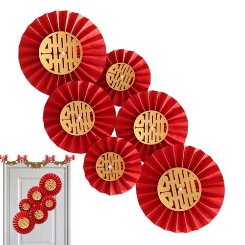 Papierfächer für das chinesische Neujahr, rote Papierfächer, 6 x Papiergirlanden für das neue Jahr, Blumendekoration, dekorative Girlanden aus Papier für Partydekorationen von Generic