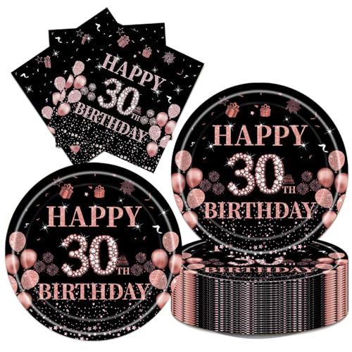 Partydekorationen zum 30. Geburtstag, Schwarz und Rosa, 40 Stück – Happy 30th Birthday Teller Servietten Set für 20 Gäste Partydekorationen zum 30. Geburtstag, Schwarz und Rosa, 40 Stück – Happy 30th Birthday Teller Servietten Set für 20 Gäste von Generic