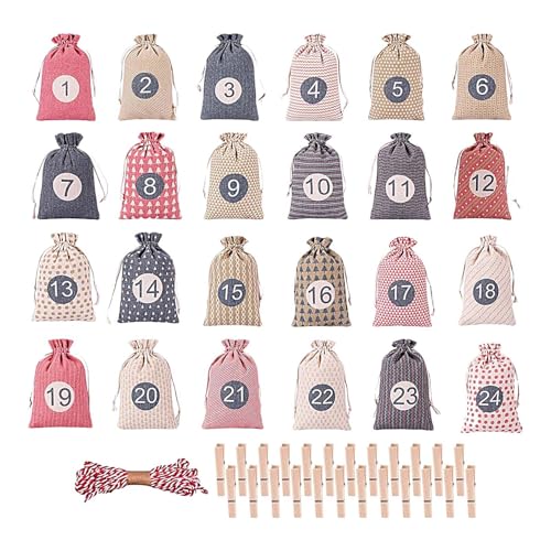 Partytüten Kalender 2024 - Weihnachts-Countdown-Pack, Urlaubsdekoration Kalender Taschen | Weihnachtskalender Taschen mit festlichen Designs, Kalendri Dekorationen von Generic